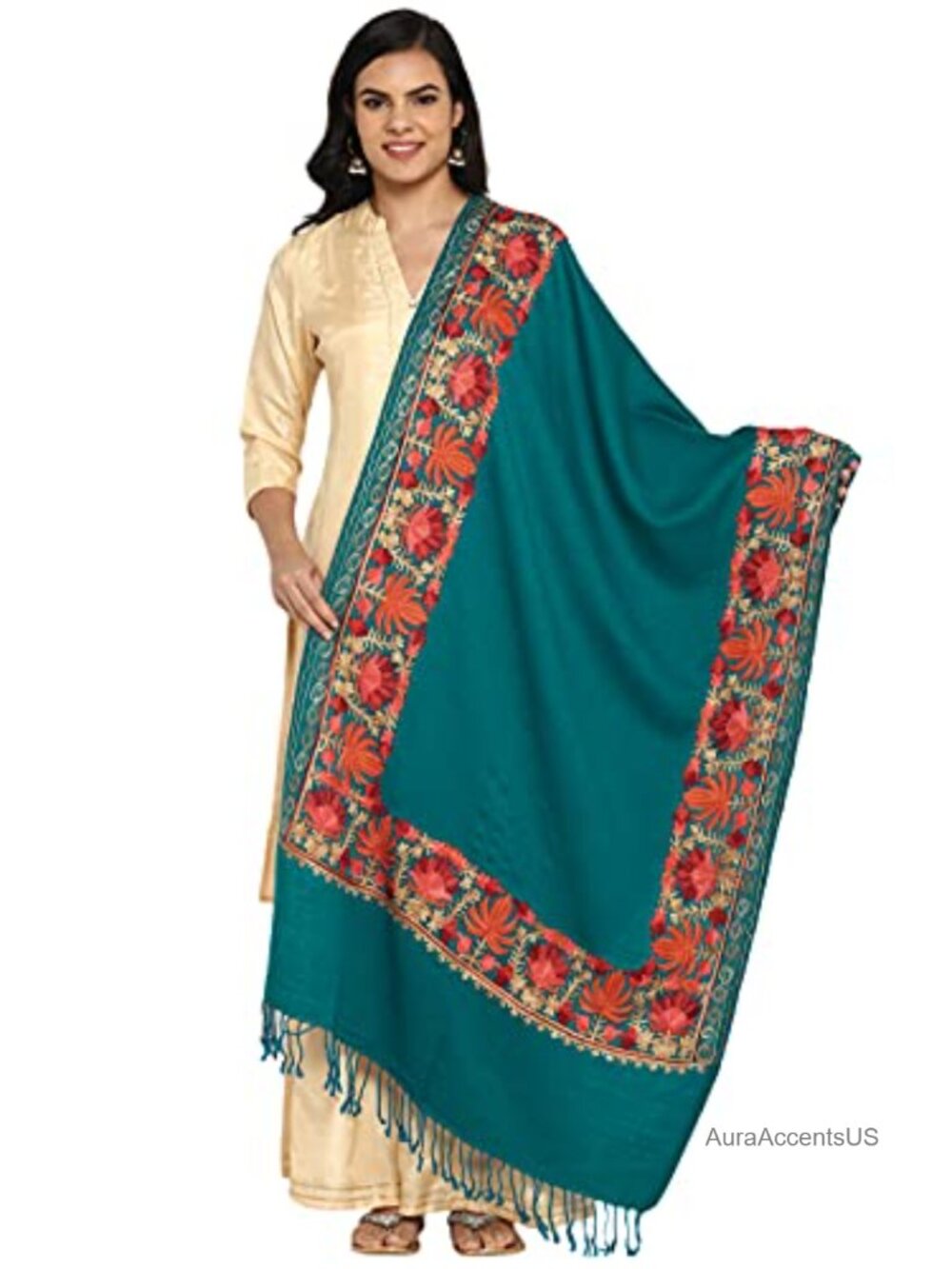 Zamour Women Embroidered Faux Pashmina Wool Wrap Scarf Shawl Large 70x200cm